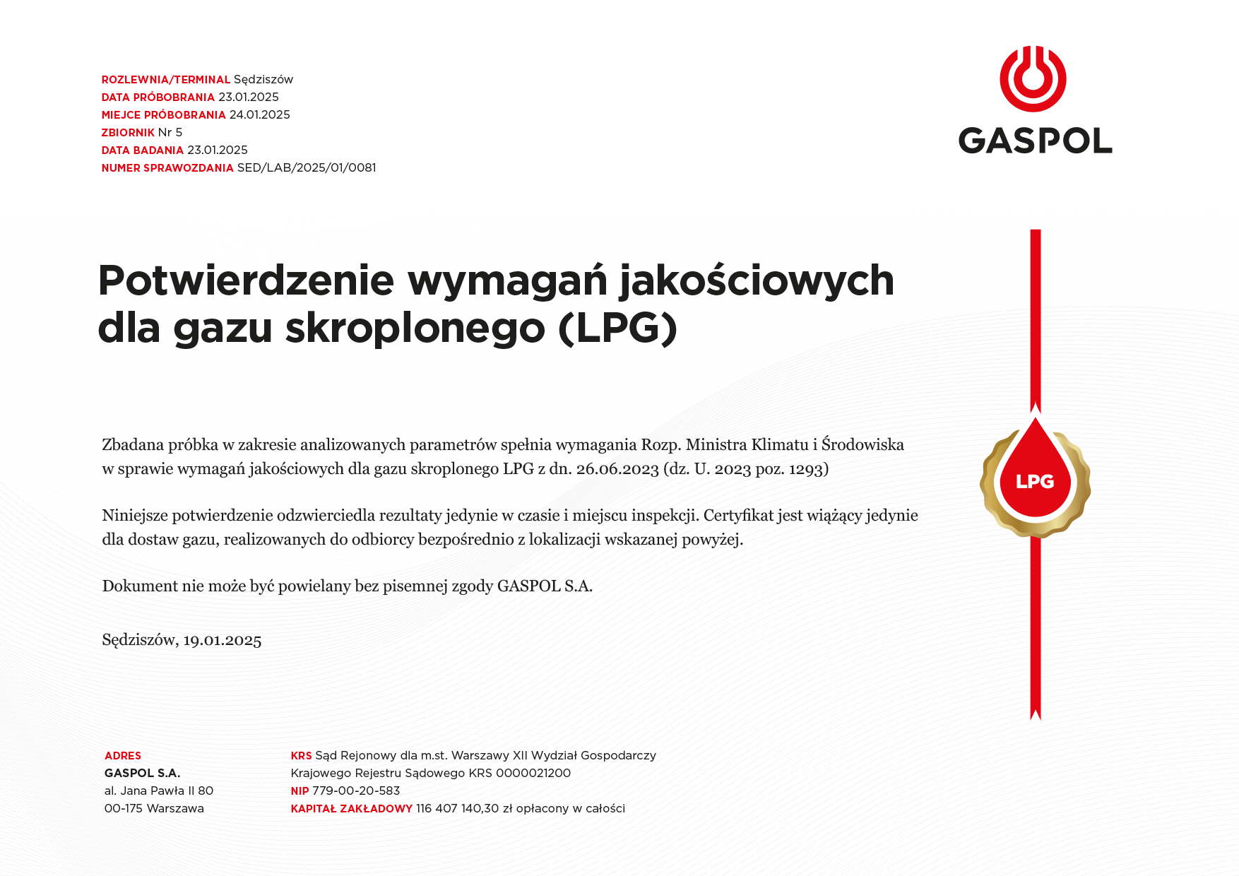 GASPOL Certyfikat jakoci LPG 2025 v3-1